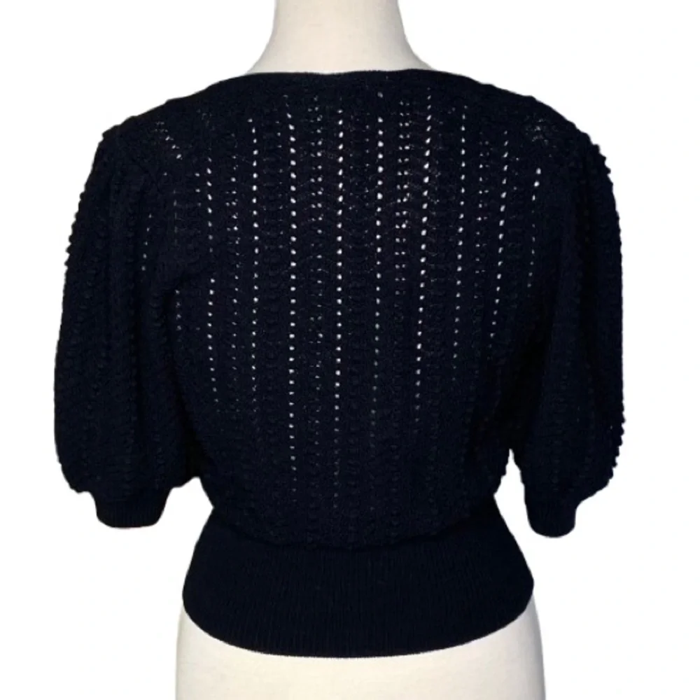 7 For All Mankind Women's Black Sweetheart Pointelle Knit Sweater Size S Boho